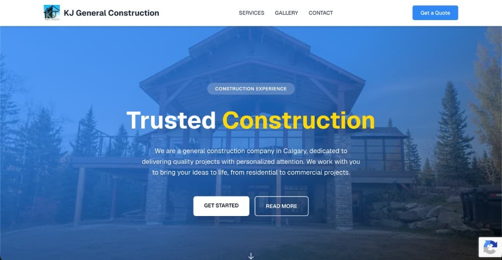Screenshot of the KJ General Construction website