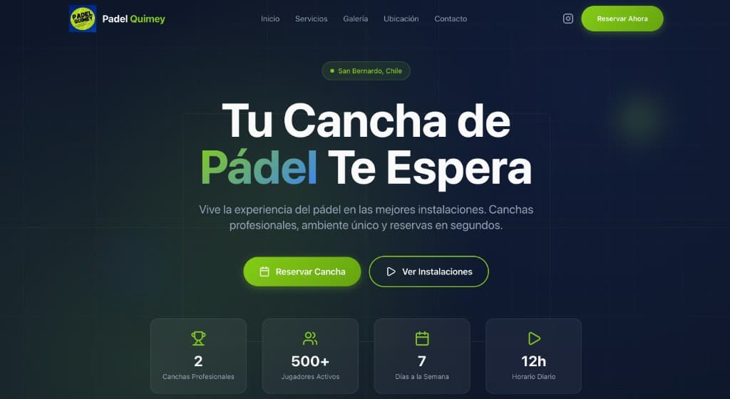 Screenshot of the Padel Quimey website